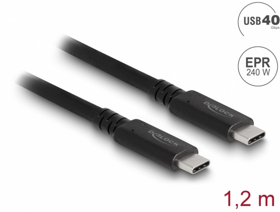 Cablu USB 4 type C PD 3.1 certificat USB-IF/ Etron E-Marker T-T 240W 1.2m, Delock 80009 1.2m imagine noua tecomm.ro
