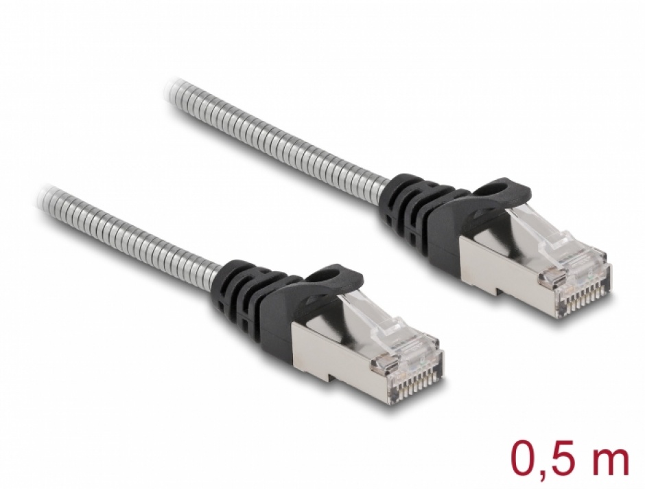 Cablu de retea RJ45 Cat.6A FTP cu izolatie metalica 0.5m Negru, Delock 80107 0.5m imagine noua 2022