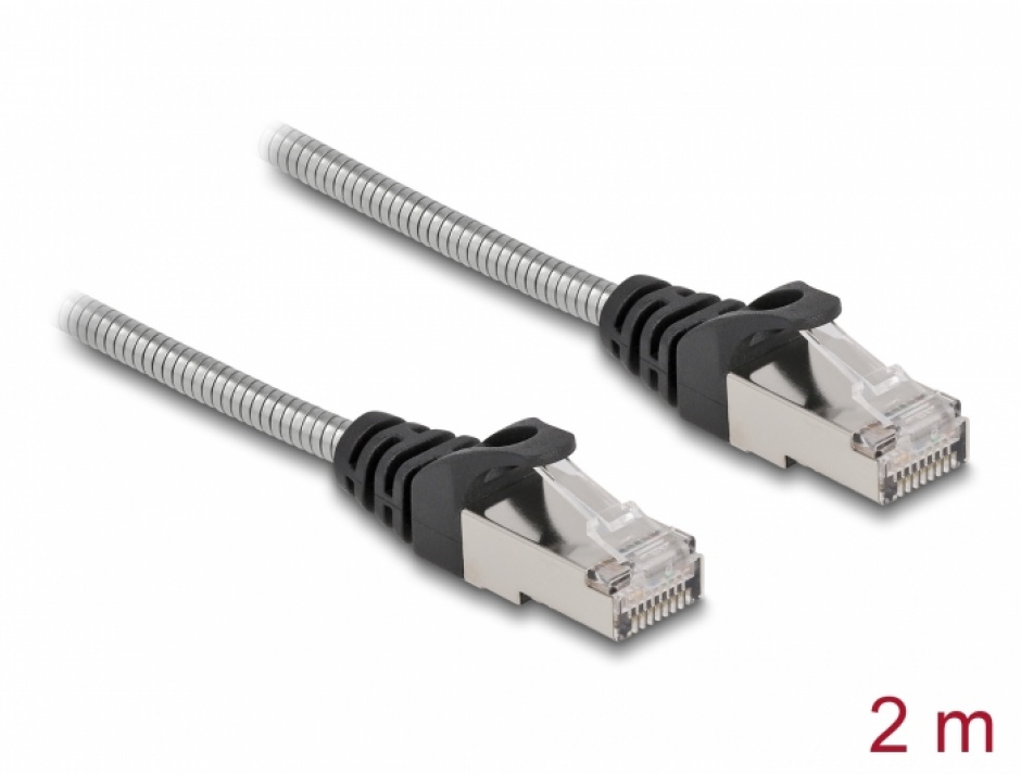 Cablu de retea RJ45 Cat.6A FTP cu izolatie metalica 2m Negru, Delock 80109 imagine noua