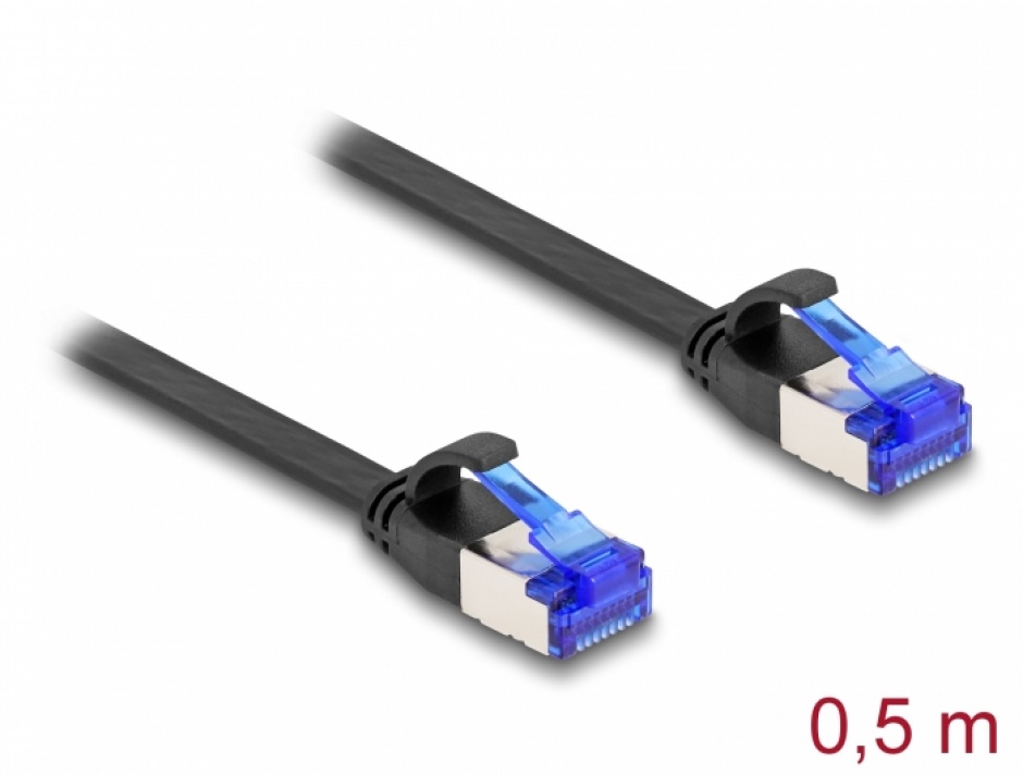 Cablu de retea RJ45 FTP Cat.6A flat/flexibil 0.5m Negru, Delock 80174 0.5m imagine noua 2022