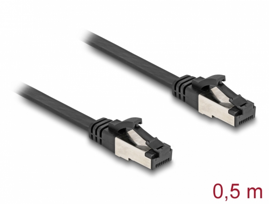 Cablu de retea RJ45 FTP Cat.8.1 flat/flexibil 0.5m Negru, Delock 80178 0.5m imagine noua 2022
