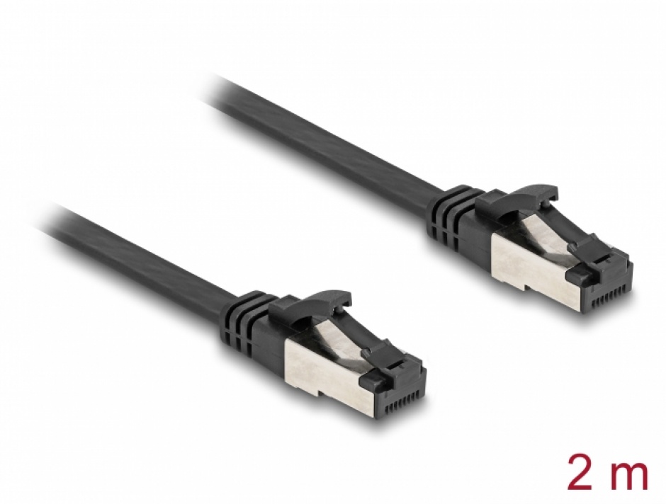 Cablu de retea RJ45 FTP Cat.8.1 flat/flexibil 2m Negru, Delock 80180 80180 imagine noua 2022