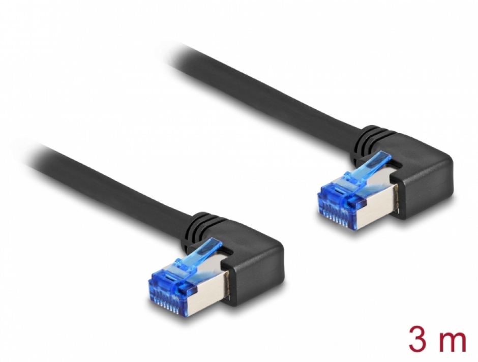 Cablu de retea RJ45 Cat.6A SFTP LSOH unghi 90 grade dreapta 3m Negru, Delock 80216 80216 imagine noua 2022
