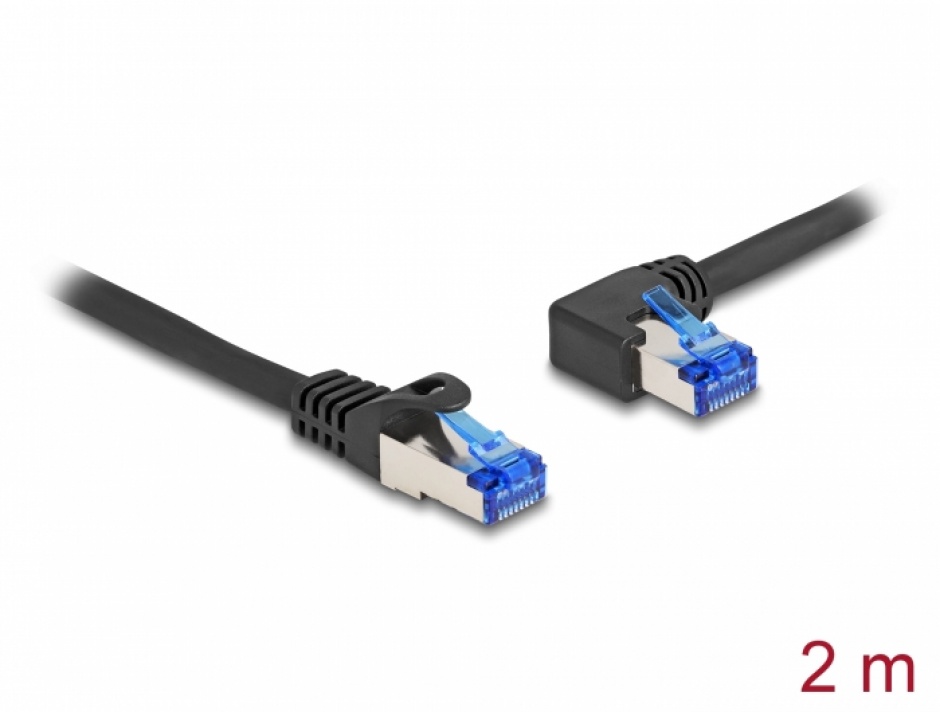 Cablu de retea RJ45 Cat.6A SFTP LSOH drept/unghi 90 grade stanga 2m Negru, Delock 80219 80219 imagine noua 2022