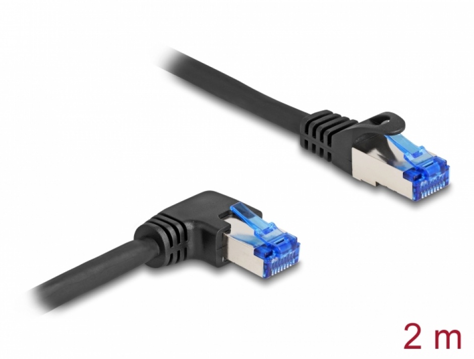 Cablu de retea RJ45 Cat.6A SFTP LSOH drept/unghi 90 grade dreapta 2m Negru, Delock 80223 80223 imagine noua 2022
