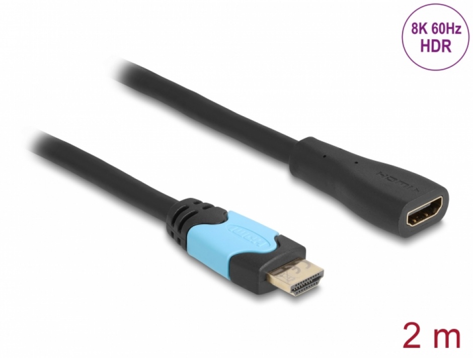 Cablu prelungitor HDMI High Speed 48Gbps 8K60Hz/4K120Hz T-M 2m , Delock 81998 48Gbps imagine noua 2022