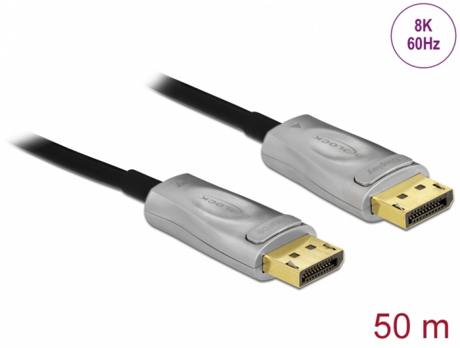 Cablu DisplayPort activ optic v1.4 8K60Hz/4K144Hz T-T 50m, Delock 84140 50m imagine noua tecomm.ro