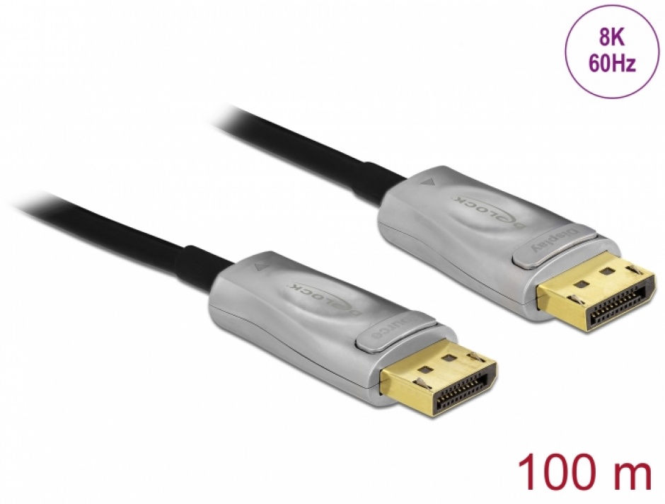 Cablu DisplayPort activ optic v1.4 8K60Hz/4K144Hz T-T 100m, Delock 84143 100m imagine noua tecomm.ro
