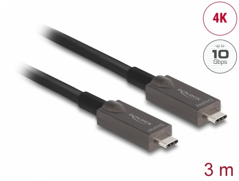 Cablu activ optic USB 3.2 Gen2 Type C 4K144Hz/60W T-T 3m, Delock 84144 (3M imagine noua tecomm.ro