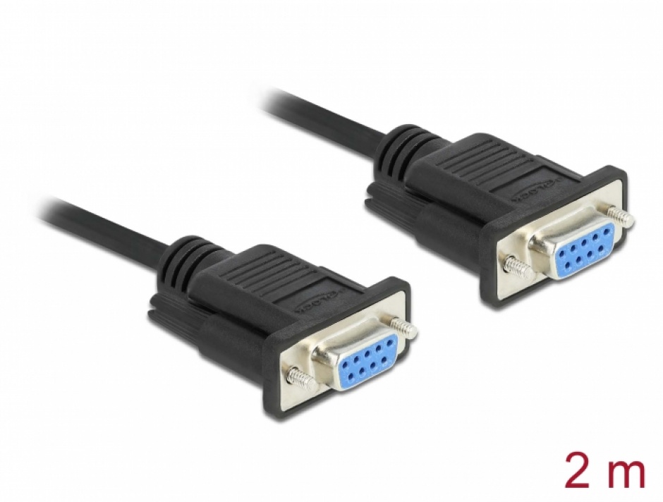 Cablu Serial RS-232 D-Sub 9 pini la D-SUB 9 pini null modem CTS/RTS auto control M-M 2m, Delock 87785