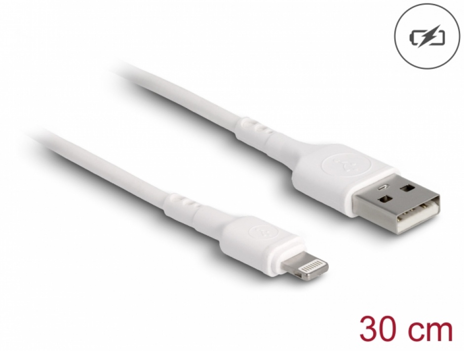 Cablu de incarcare USB-A la iPhone Lightning 0.3m Alb, Delock 87866 0.3m