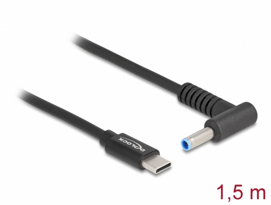 Cablu de alimentare laptop USB type C la HP 4.5 x 3.0 mm 20V/3A 1.5m, Delock 87971 1.5m
