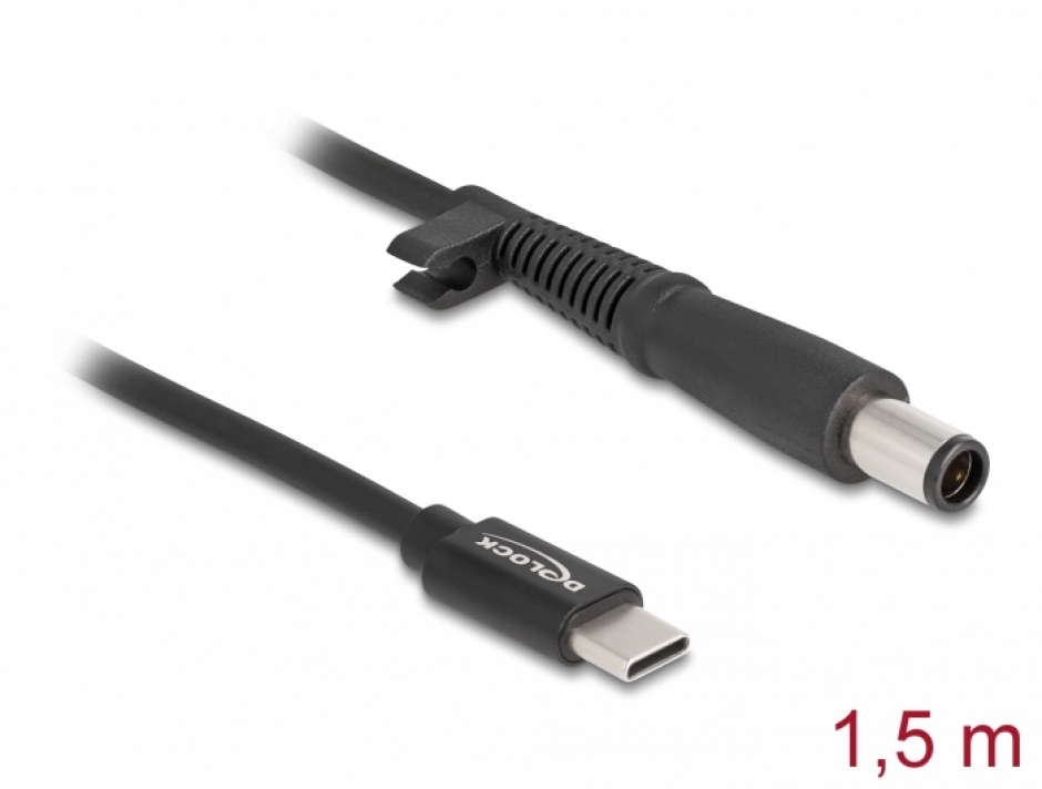Cablu de alimentare laptop USB type C la HP 7.4 x 5.0 mm 20V/3A 1.5m, Delock 87972 1.5m