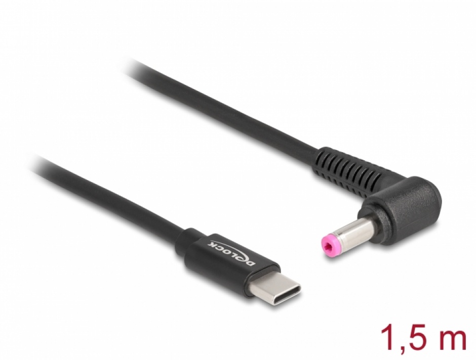 Cablu de alimentare laptop USB type C la HP 4.8 x 1.7 mm 20V/3A 1.5m, Delock 87973 1.5m