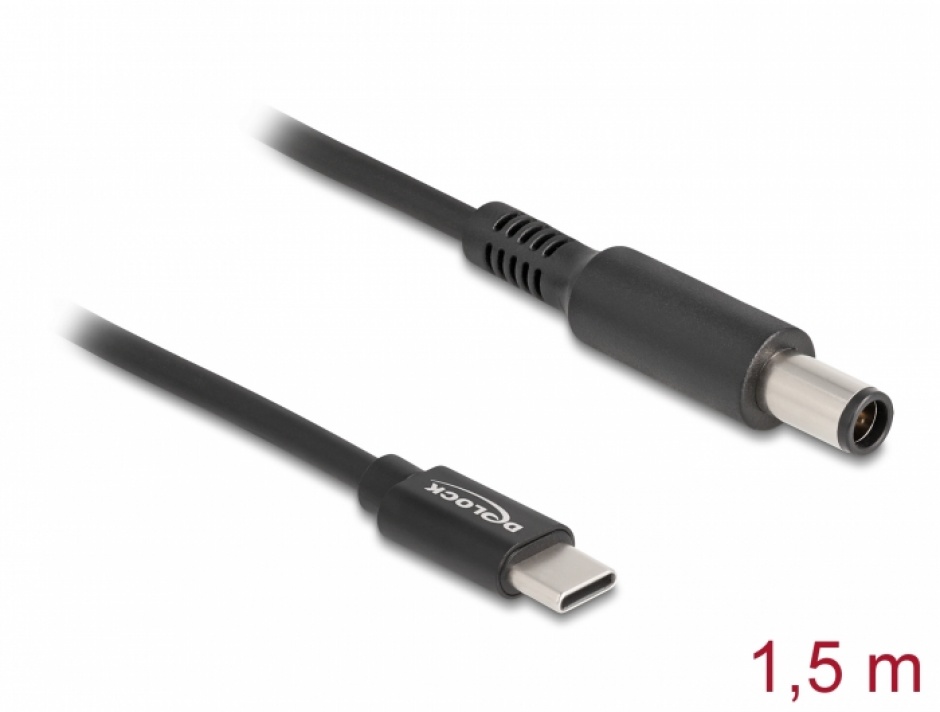 Cablu de alimentare laptop USB type C la Dell 7.4 x 5.0 mm 20V/3A 1.5m, Delock 87975 1.5m
