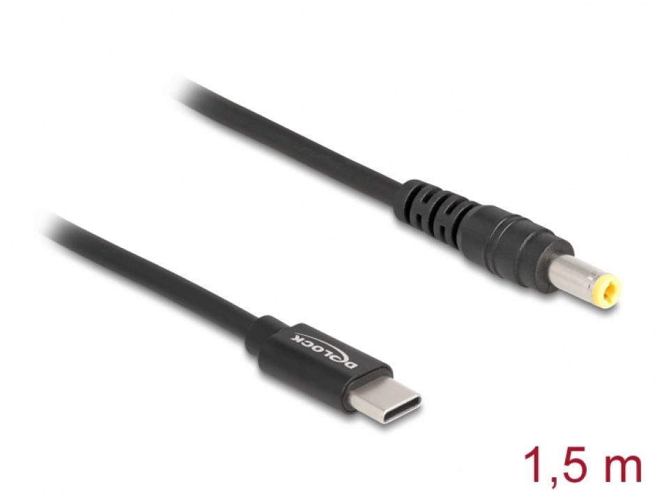 Cablu de alimentare laptop USB type C la DC 5.5 x 2.5 mm 20V/3A 1.5m, Delock 87978 1.5m