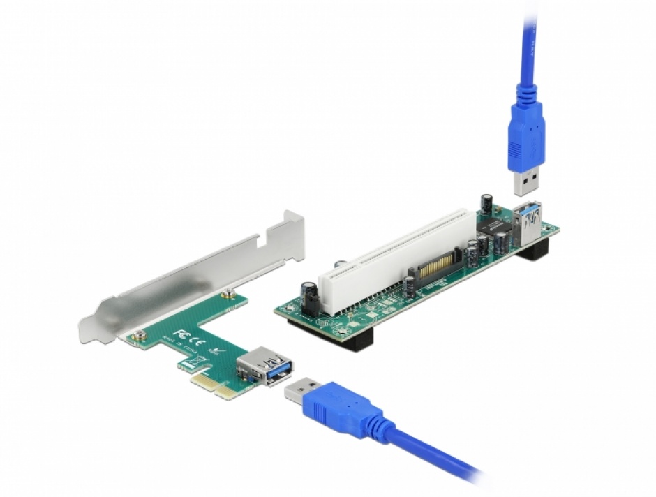 Riser Card PCI Express la 1 x PCI 32 Bit cu cablu 60cm, Delock 90065 imagine noua