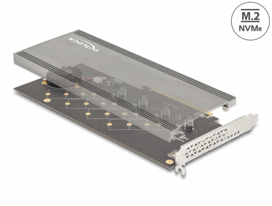 PCI Express cu 4 x NVMe M.2 Key M cu ventilator - Bifurcation, Delock 90079