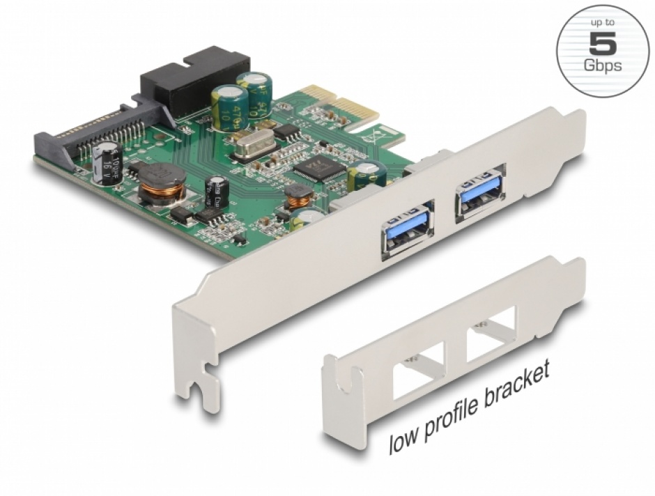 PCI Express la 2 x USB 3.2 Gen1-A + pin header 19 pini LPFF, Delock 90096 3.2 imagine noua tecomm.ro