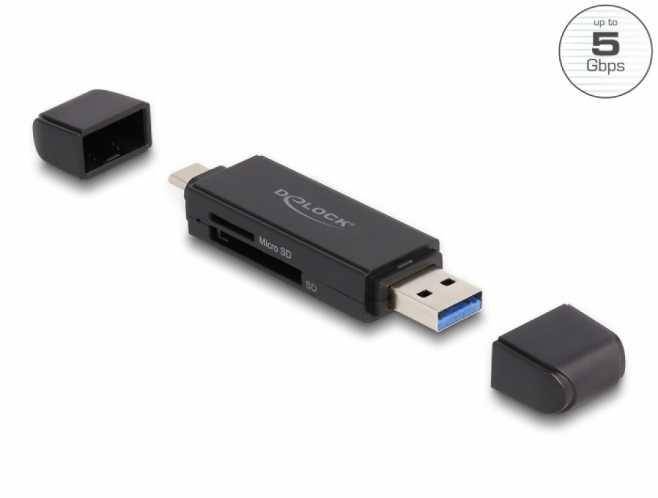 Cititor de carduri USB 3.2 Gen1-A + type C la micro SD/SD, Delock 91004 3.2 imagine noua tecomm.ro