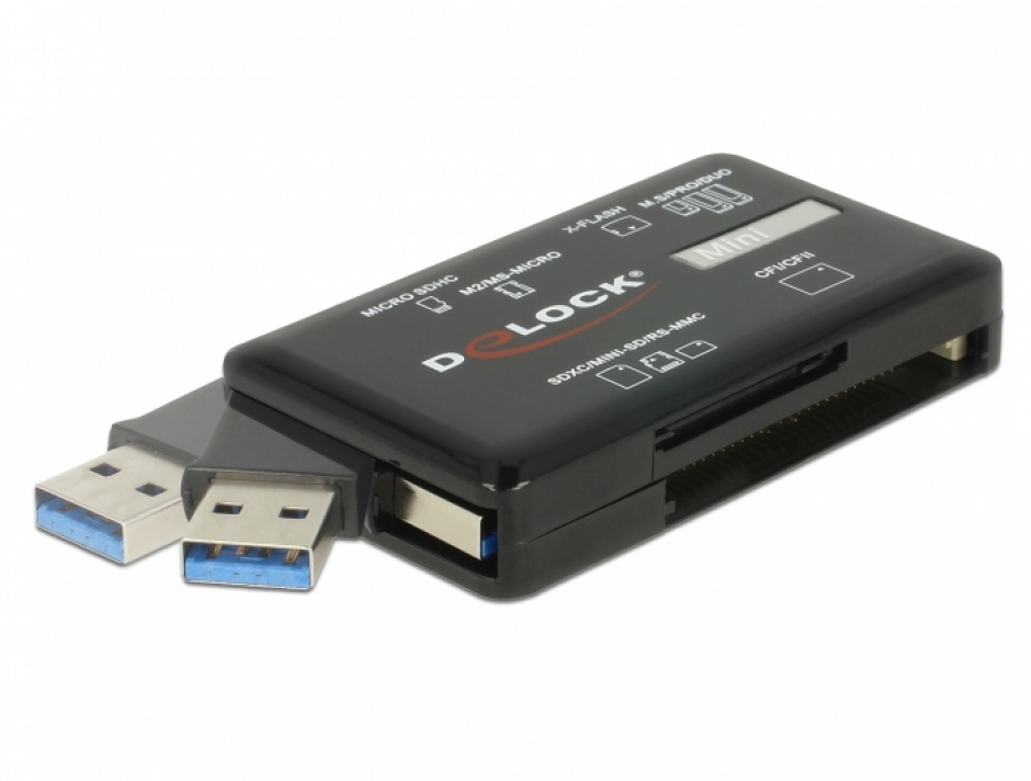 Cititor de carduri USB 3.2 Gen1-A pentru carduri de memorie CF / SD / Micro SD / MS / M2 / xD, Delock 91758 conectica.ro imagine noua tecomm.ro