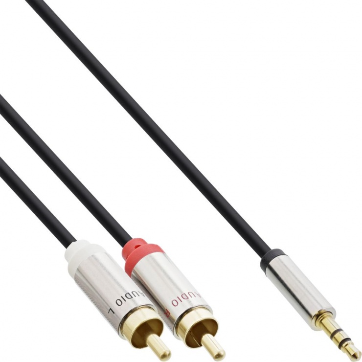 Cablu audio slim jack stereo 3.5mm la 2 x RCA T-T 10m, InLine IL99240 10m imagine noua