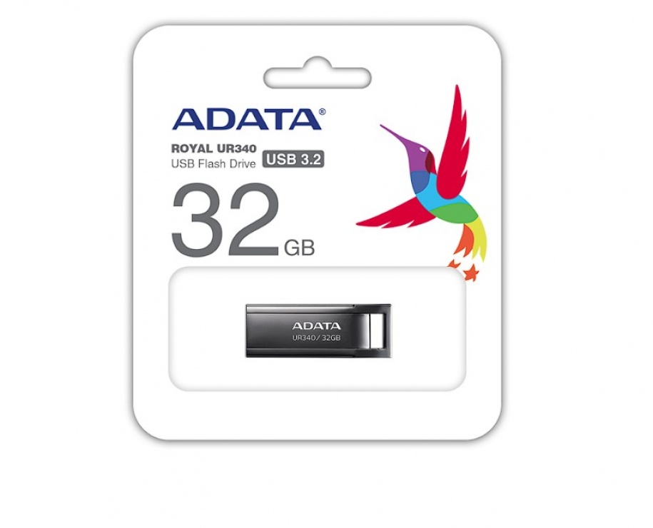 Stick usb 3.2 ur340 32gb metalic negru, a-data aroy-ur340-32gbk