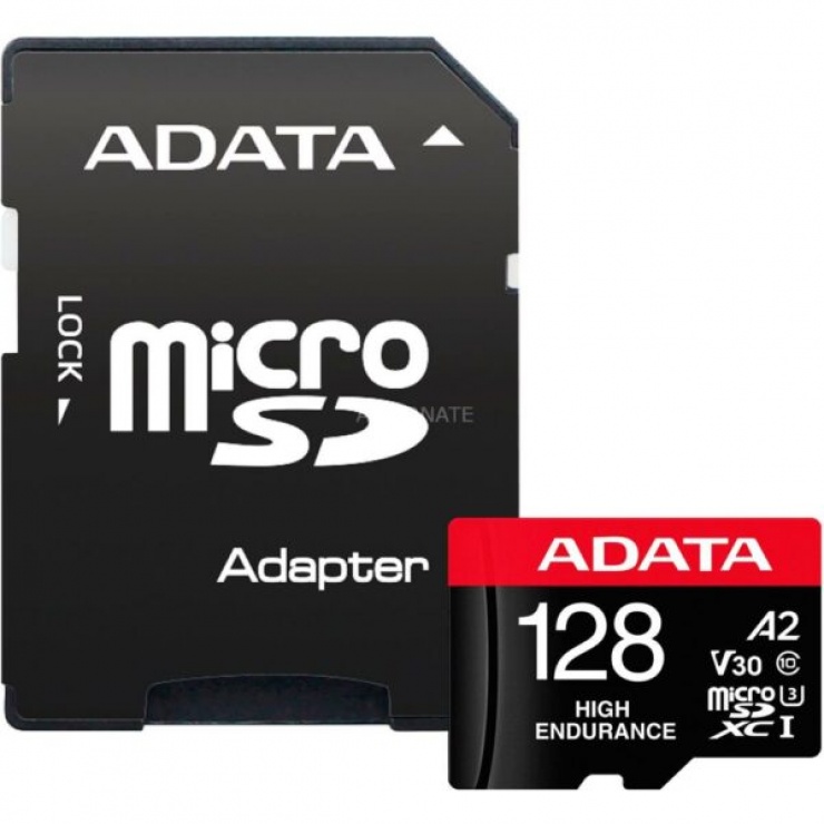Card de memorie micro SDXC High Endurance 128Gb clasa 10 UHS-I U3, ADATA AUSDX128GUI3V30SHA A-Data