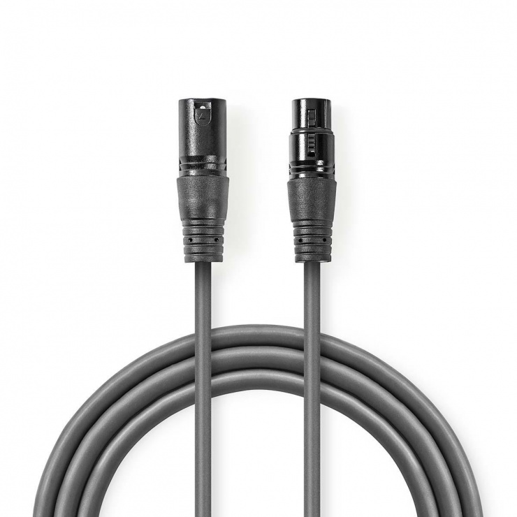 Cablu prelungitor XLR 3 pini M-T 15m, Nedis COTG15012GY150 imagine noua