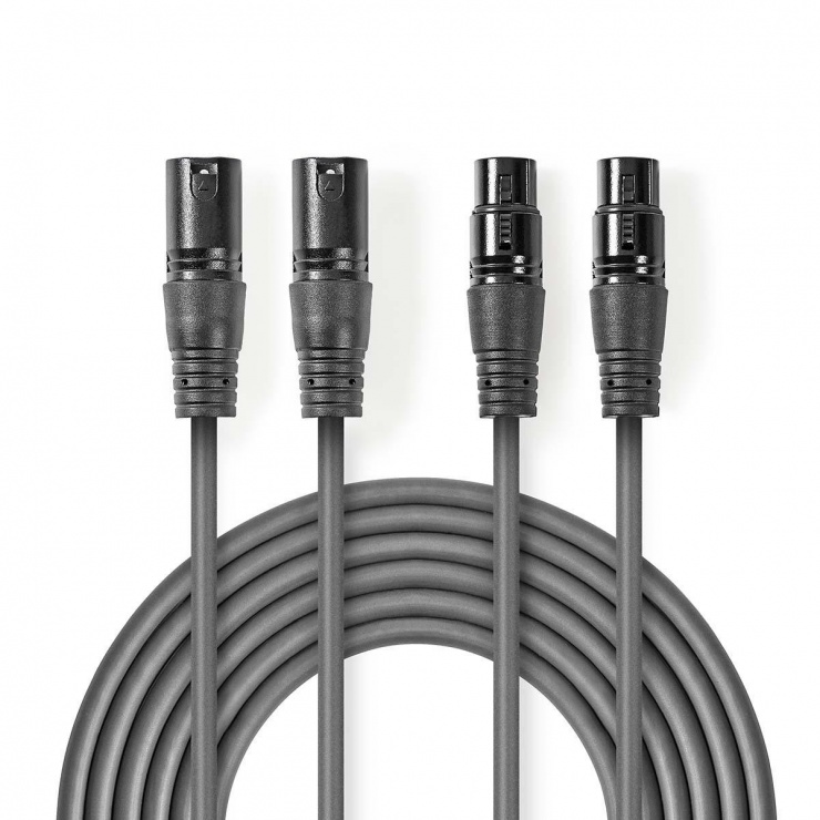Cablu audio balansat prelungitor 2 x XLR la 2 x XLR T-M 3m, Nedis COTH15030GY30 Nedis 3m imagine 2022 3foto.ro