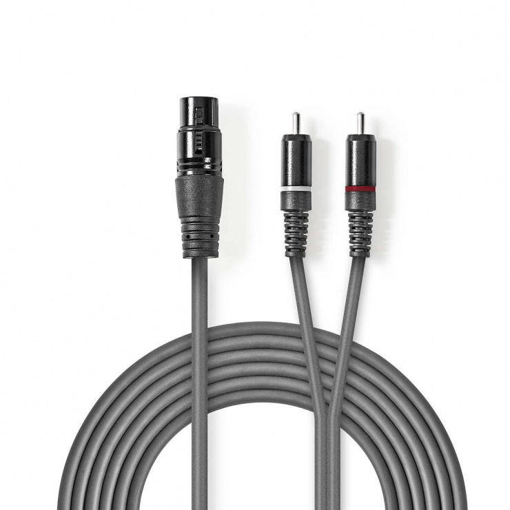 Cablu audio XLR 3 pini la 2 x RCA M-T 2m, Nedis COTH15220GY15 conectica.ro imagine noua 2022