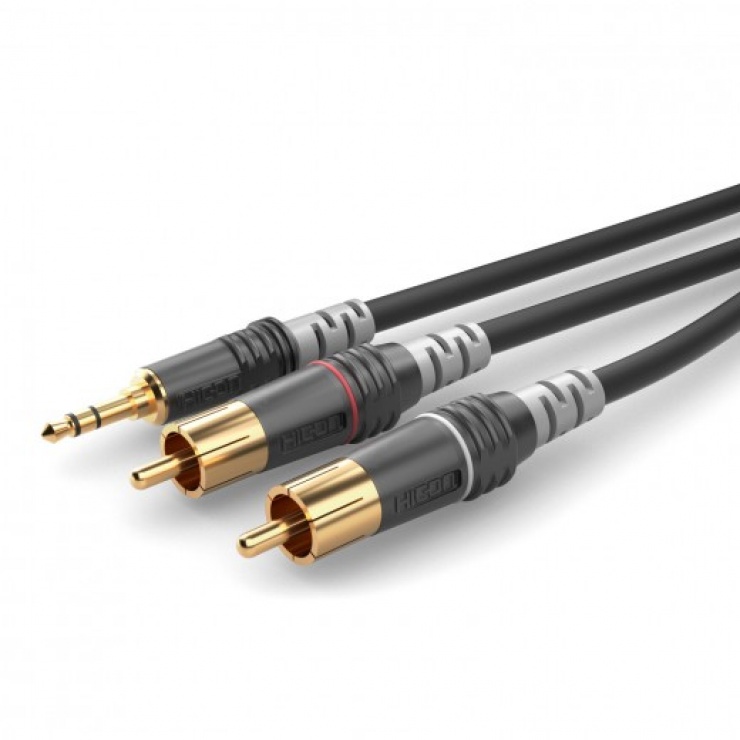 Cablu audio jack stereo 3.5mm la 2 x RCA T-T 3m, HICON HBA-3SC2-0300 3.5mm imagine noua