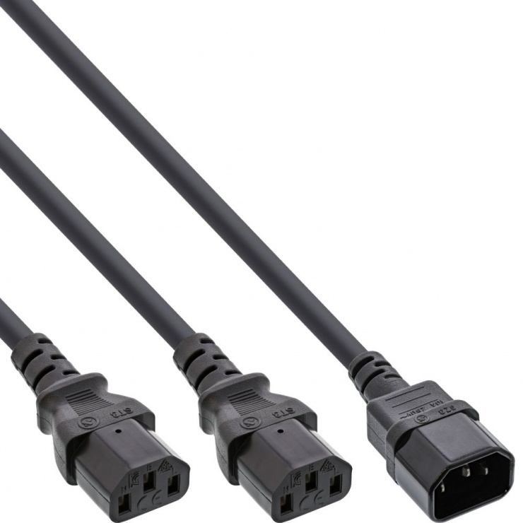 Cablu prelungitor in Y C14 la 2 x C13 5m, InLine IL16657L 5m imagine noua 2022