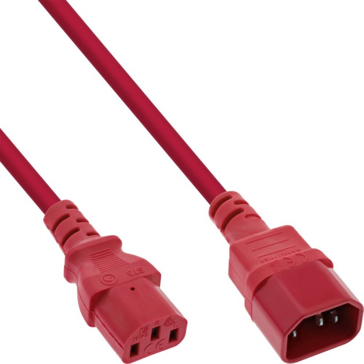 Cablu prelungitor alimentare C13 la C14 0.3m Rosu, Inline IL16503R conectica.ro imagine noua 2022