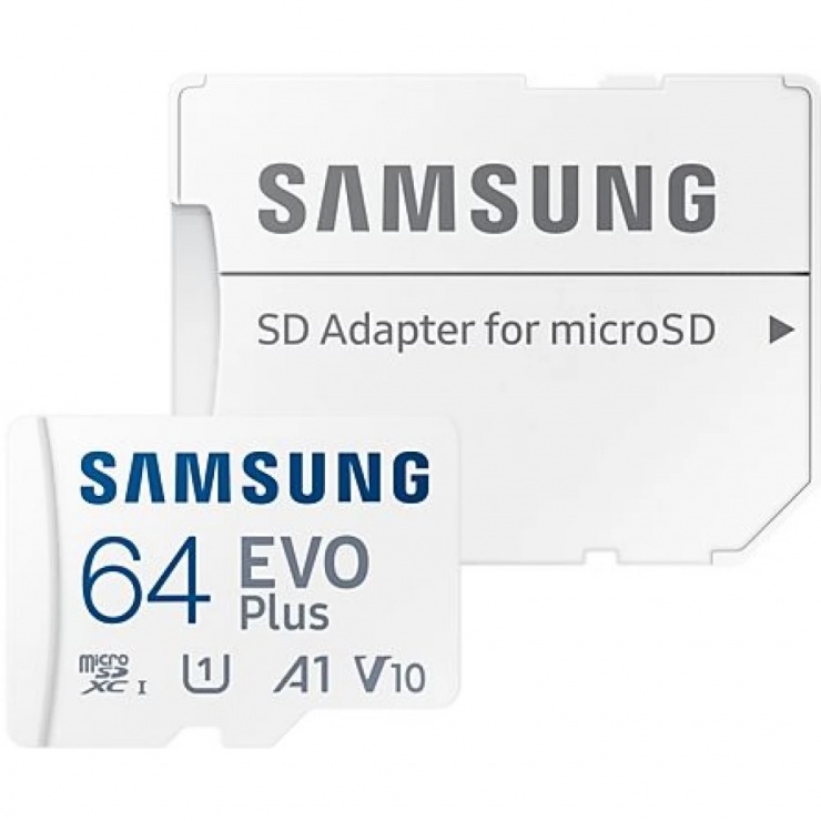 Card de memorie microSDXC Evo Plus 64GB clasa 10 + adaptor SD, Samsung MB-MC64KA/EU imagine noua