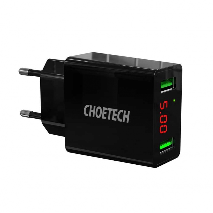 Incarcator priza 2 x USB-A 2.2A cu afisaj digital, Choetech C0028 2.2A