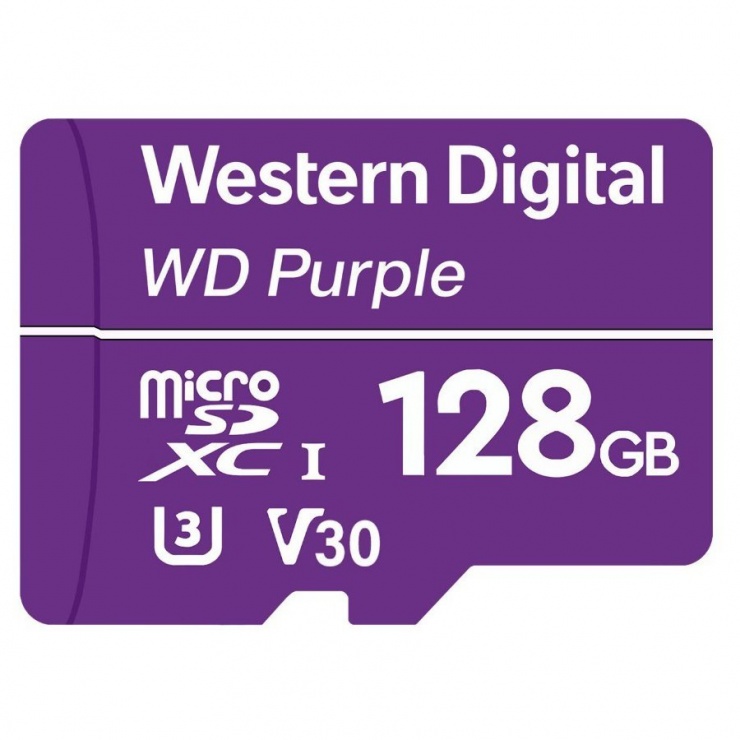 Card de memorie micro SDXC 128GB Clasa 10 Purple, Western Digital WDD128G1P0C (clasa imagine noua 2022