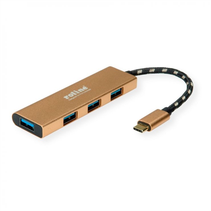 HUB USB 3.2 Gen1 type C la 4 x USB-A Gold, Roline 14.02.5049 14.02.5049 imagine noua tecomm.ro