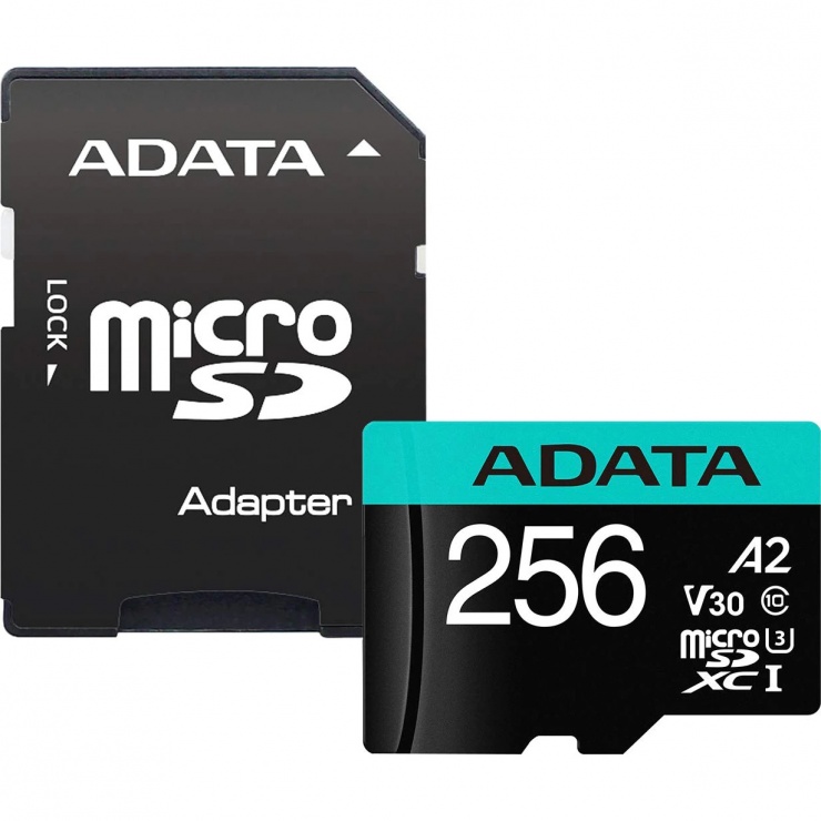 Card de memorie micro SDXC Premier Pro 256Gb clasa 10 UHS-I U3, ADATA AUSDX256GUI3V30SA2-RA1 (clasa imagine noua 2022