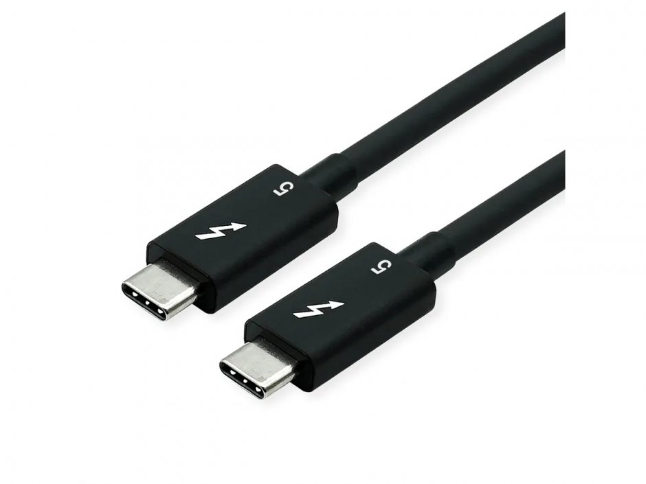 Cablu Thunderbolt 5 (USB type C) pasiv 8K60Hz 80Gbit/s 240W T-T 0.8m Negru, Roline 11.02.9111