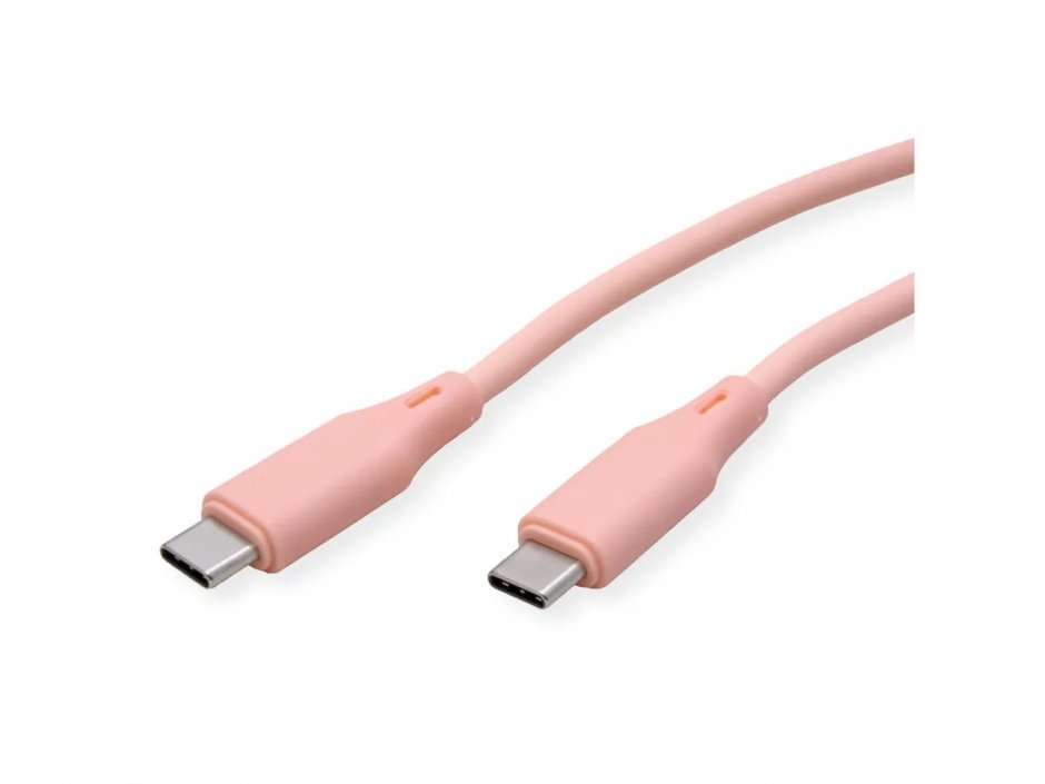 Cablu USB 2.0 type C T-T 60W silicon 1m Roz, Roline 11.02.9122