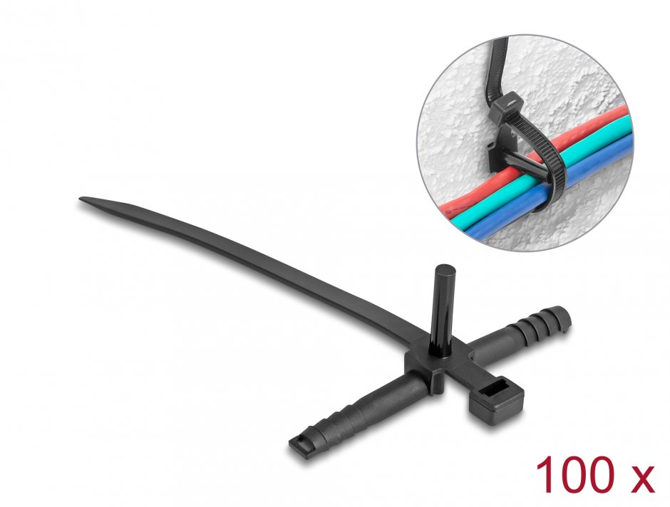 Set 100 buc bride cu diblu 150x7mm Negru , Delock 18914