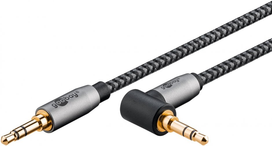 Cablu audio jack stereo 3.5mm drept/unghi 90 grade T-T 1m brodat, Goobay Plus G65278