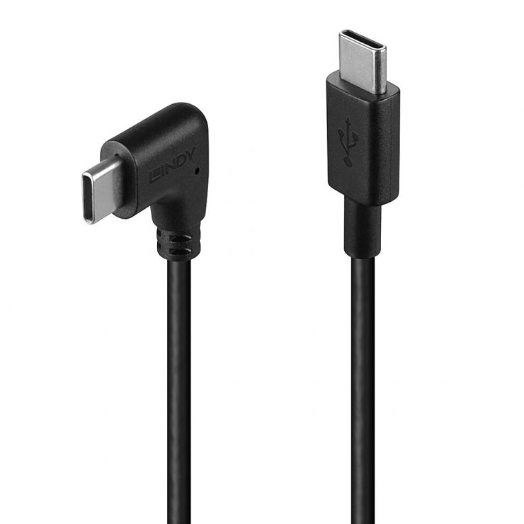 Cablu USB type C 2.0 drept/unghi 90 grade T-T 1m Negru, Lindy L32005