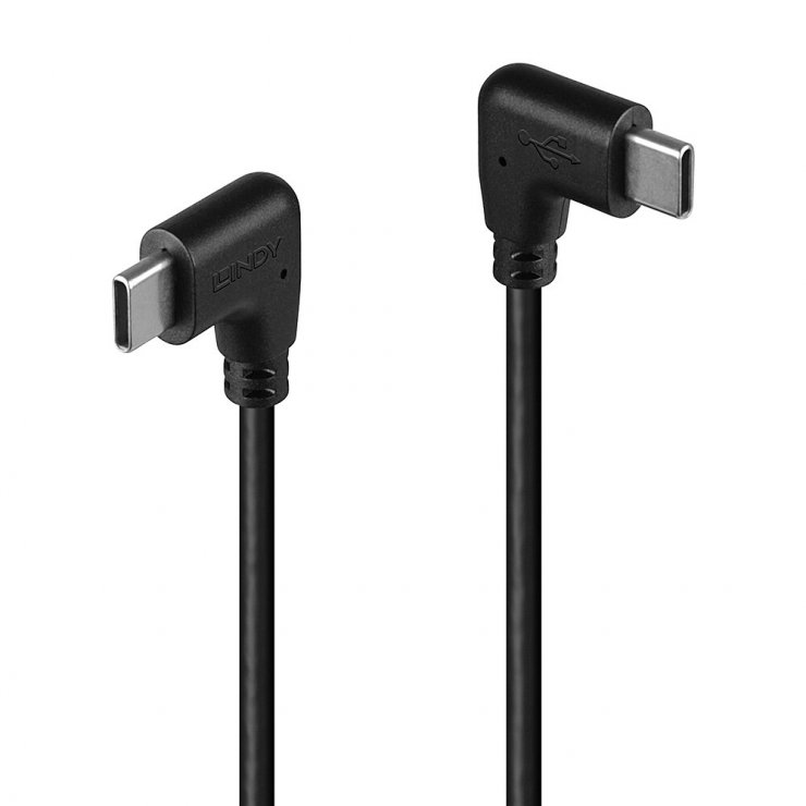 Cablu USB type C 2.0 unghi/unghi 90 grade T-T 1m Negru, Lindy L32009