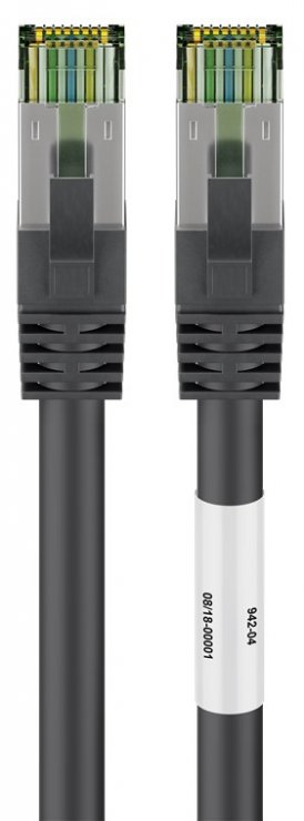Cablu de retea RJ45 S/FTP CAT 8.1 cu mufe CAT 6A 25m Negru, Goobay G66729