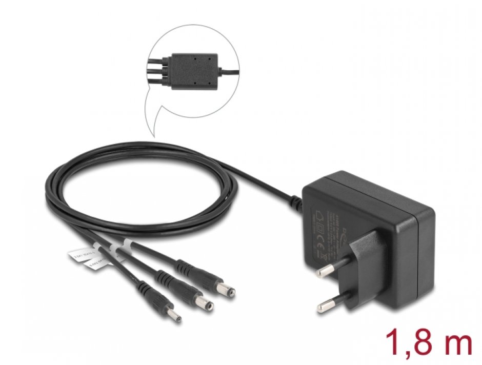 Incarcator priza la DC 3.5x1.35mm + DC 5.5x2.1mm + DC 5.5x2.5mm 5V/2A/10W, Delock 41466