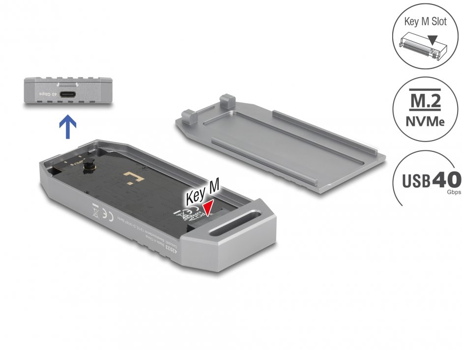 Rack extern USB4 type C la M.2 NVMe SSD tool free, Delock 42033