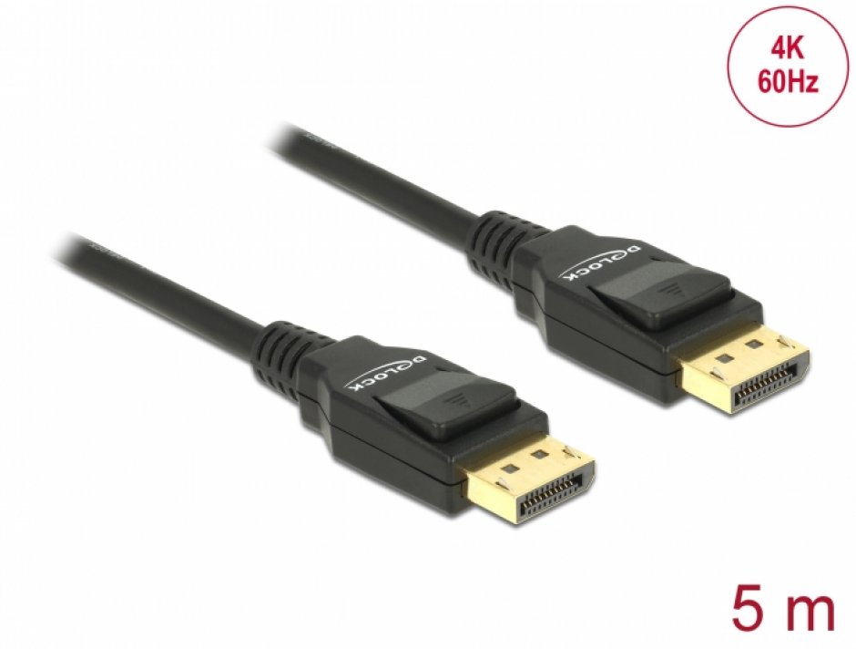 Cablu DisplayPort 4K60Hz T-T ecranat 5m Negru, Delock 82425