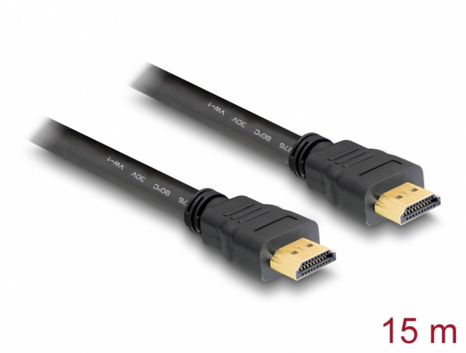 Cablu HDMI 4K v1.4 T-T 15m Negru, Delock 82710